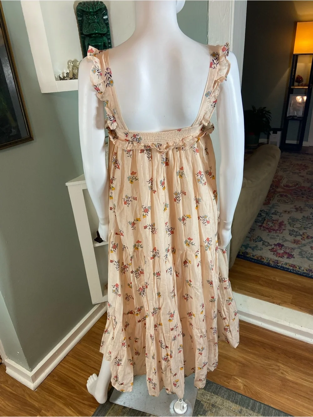 NWT New Womens Lali Bougainvillea Peach Floral Ruffle Tiered Maxi Dress XSmall
